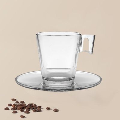 Jogo 4 Xícaras De Café De Vidro Com Pires Transparente Em Casa Tem 80ml