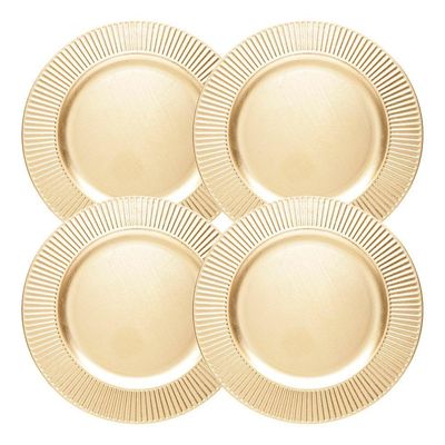 Jogo 4 Sousplat De Mesa Redondo Primer Dourado Plástico Lyor 33cm