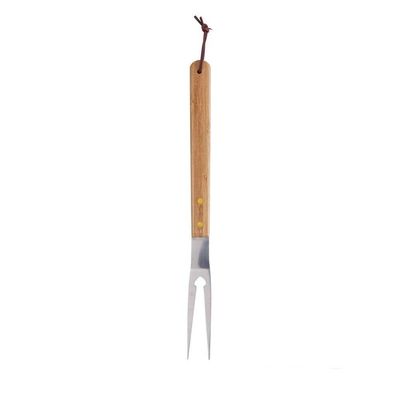 Garfo Para Churrasco Aço Inox E Cabo Bambu 38 Cm Lyor