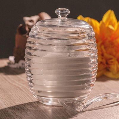Açucareiro De Cristal Com Colher E Tampa Colmeia Lyor 210ml