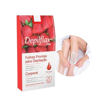Folhas Prontas Para Depilação Corporal Pernas Depilflax Morango 20un