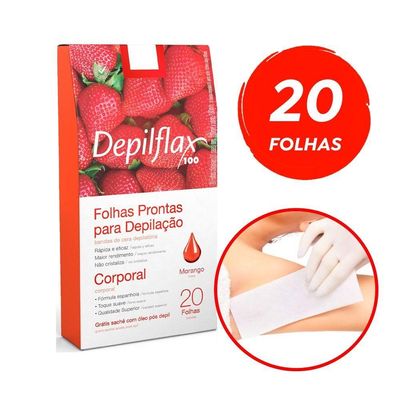 Folhas Prontas Para Depilação Corporal Pernas Depilflax Morango 20un