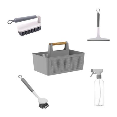 Kit Limpeza Para Lavanderia Multiuso Cinza 5 Peças