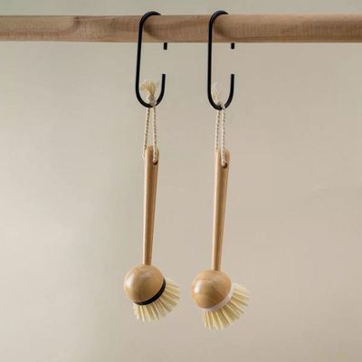 Escova De Limpeza Redonda Com Cabo Longo De Bambu Oikos:off White