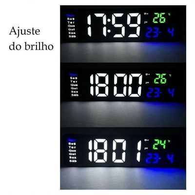 Relógio E Cronômetro Digital De Parede Mesa Led Com Controle