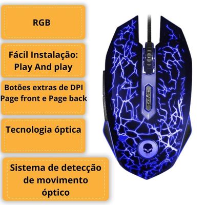 Mouse Gamer Rgb Light Usb 2400 Dpi 6 Botões Com Cabo 1,5 Metros Bright