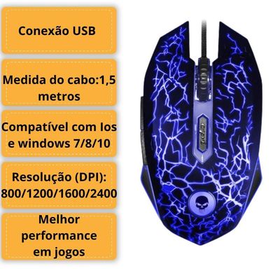 Mouse Gamer Rgb Light Usb 2400 Dpi 6 Botões Com Cabo 1,5 Metros Bright