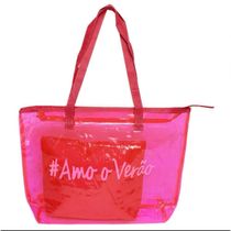 Kit Bolsa Sacola Amo O Verão De Silicone Leve De Ombro Com Alça Confortável De Praia Passeios pink