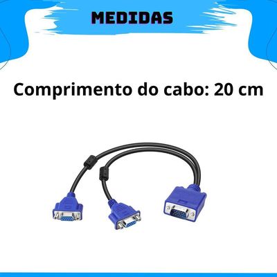 Kit 5 Cabos Adaptador Splitter Duplicador Vga Y 1 Macho X 2 Femeas