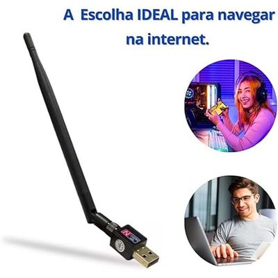 Adaptador Usb Wireless Wi-fi Band 1.800mbps Rede 2462mhz-2.0 Ethernet Com Antena Para Computador