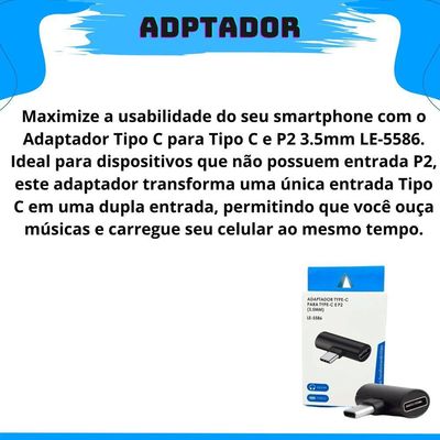 Adaptador Para Smartphone Celular Tipo-c Para Tipo-c E P2 3.5mm Le-5586