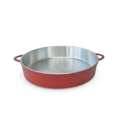 Paejeira Paellera Fundida Alumínio Batido Grosso Com Tampa 30cm - Vermelho