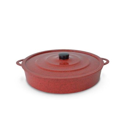 Paejeira Paellera Fundida Alumínio Batido Grosso Com Tampa 30cm - Vermelho