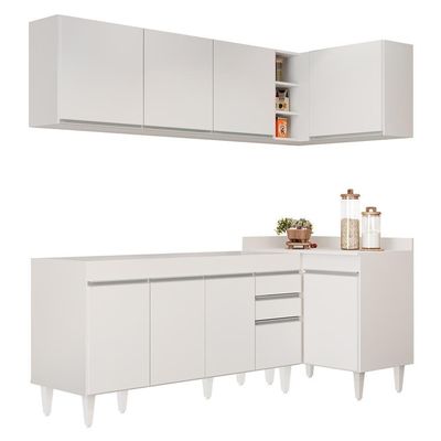 Armário De Cozinha Modulado De Canto Esquerdo 4 Peças Cp49 Balcão Sem Tampo Branco - Lumil