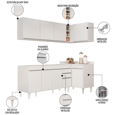 Armário De Cozinha Modulado De Canto Esquerdo 4 Peças Cp49 Balcão Sem Tampo Branco - Lumil
