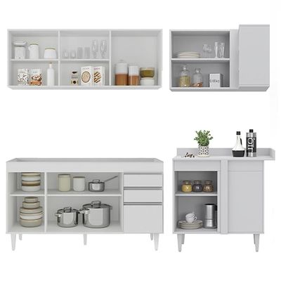 Armário De Cozinha Modulado De Canto Esquerdo 4 Peças Cp49 Balcão Sem Tampo Branco - Lumil