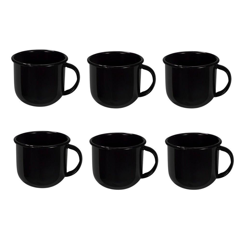 Jogo De Xícara De Chá 06 Peças Esmaltada Preto 240 Ml Ewel