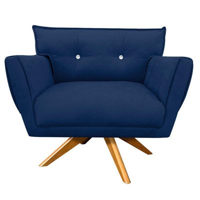Kit 01 Namoradeira E 02 Poltronas Anitta Suede Azul Marinho