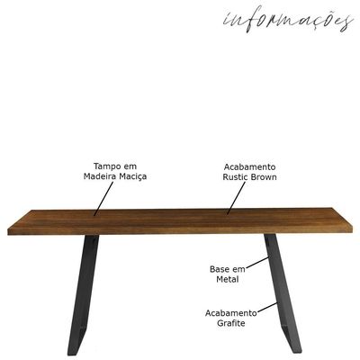Mesa Sala de Jantar Cozinha Ogleary 160cm Grafite Madeira Maciça Rustic Brown - Gran Belo