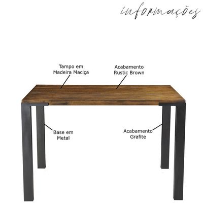 Mesa Sala de Jantar Cozinha Bladel Quadrada 120cm Grafite Madeira Maciça Rustic Brown - Gran Belo