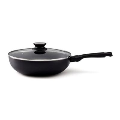Panela Wok Com Tampa De Vidro 28Cm Black Fortaleza