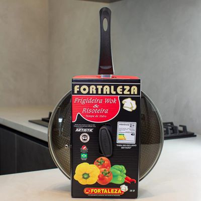 Panela Wok Com Tampa De Vidro 28Cm Black Fortaleza