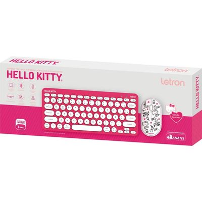 Kit Teclado e Mouse sem Fio Letron Hello KITTY Rosa