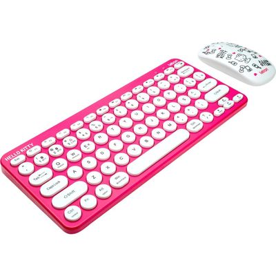 Kit Teclado e Mouse sem Fio Letron Hello KITTY Rosa