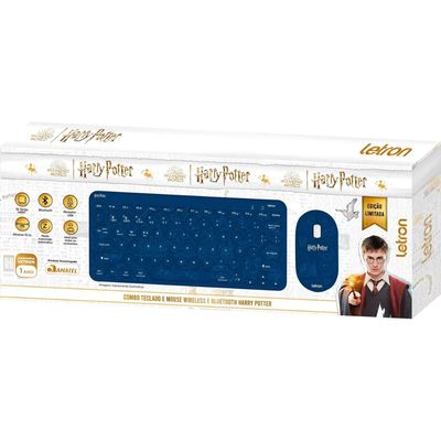 Kit Teclado e Mouse sem Fio Letron HARRY Potter Azul
