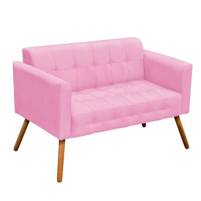 Kit 01 Namoradeira E 02 Poltronas Elisa Suede Rosa Bebê