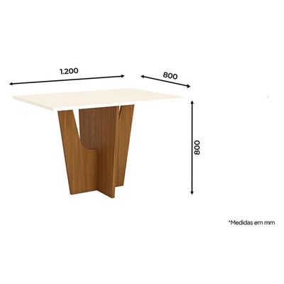 Mesa De Jantar Danielly 120 Cm Tampo Reto Nature Off White - Henn