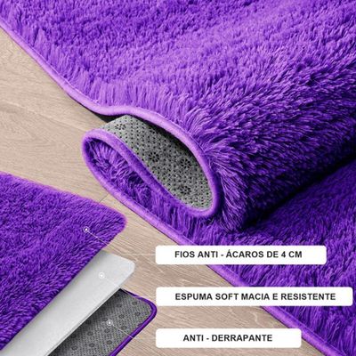 Tapete Sala Felpudo Peludo Roxo Redondo 100 Cm