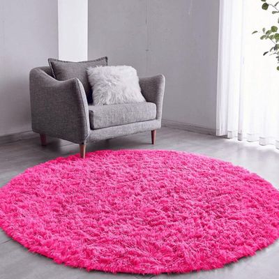 Tapete Sala Felpudo Peludo Rosa Redondo 60 Cm