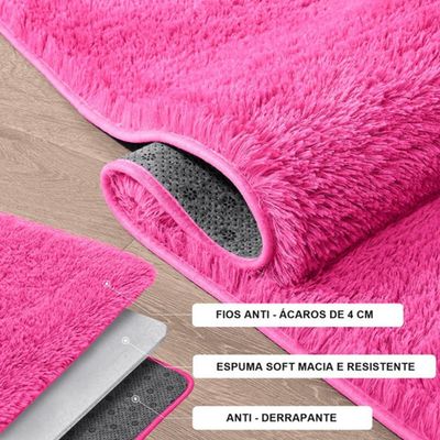 Tapete Sala Felpudo Peludo Rosa Redondo 60 Cm