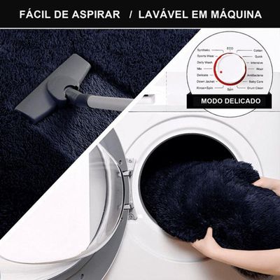 Tapete Sala Felpudo Peludo Preto Redondo 100 Cm