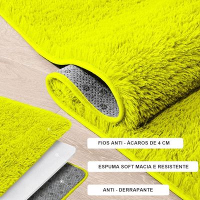 Tapete Sala Felpudo Peludo Amarelo Redondo 60 Cm