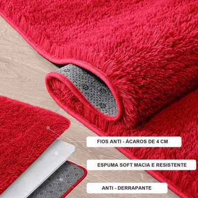 Passadeira Quarto Felpudo Peludo Vermelho 60 X 180 Cm