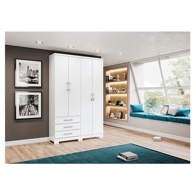 Guarda Roupa Solteiro Caju 4 Portas Branco - Henn