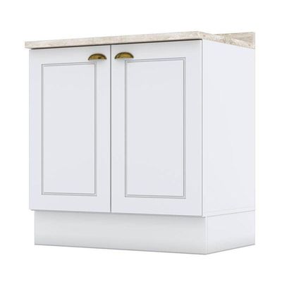 Balcão 2 Portas 80 Cm Nova York Branco Com Tampo Calcare - Henn