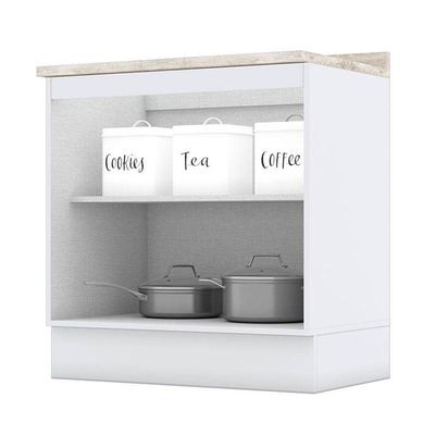 Balcão 2 Portas 80 Cm Nova York Branco Com Tampo Calcare - Henn