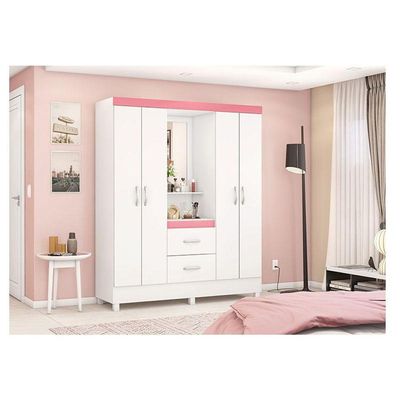 Guarda Roupa Infantil Lord Branco Rosa Flex - Demóbile