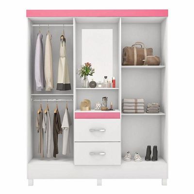 Guarda Roupa Infantil Lord Branco Rosa Flex - Demóbile