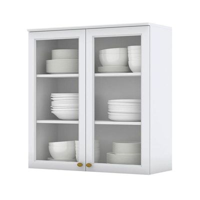 Armário Aéreo 2 Portas De Vidro 80 Cm Americana Branco Hp - Henn