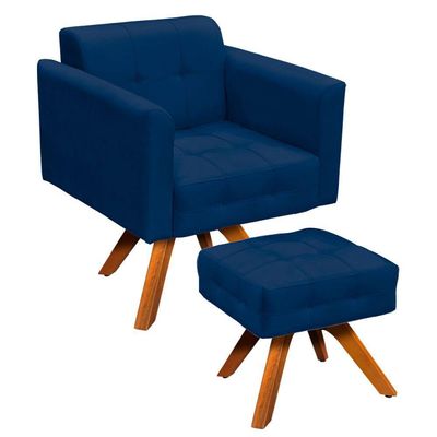 Kit 01 Poltrona E 01 Puff Elisa Suede Azul Marinho
