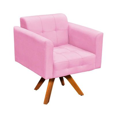 Kit 01 Poltrona E 01 Puff Elisa Suede Rosa Bebê