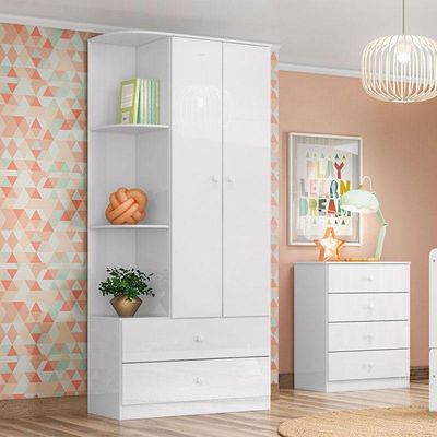 Cômoda E Guarda Roupa Infantil Amarelinha Branco Brilho - Henn
