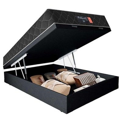 Cama Box Baú Casal + Colchão Semi Ortopédico Extra Firme Espuma D33 Prime Colchões 138x188x72 Preto