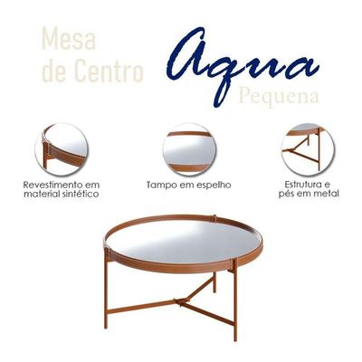 Mesa De Centro Ambiente Aqua Pequena Com Espelho Cobre - Imcal