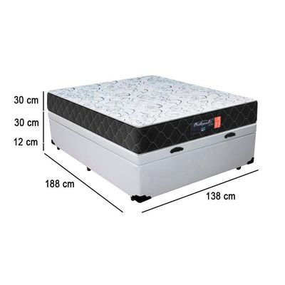 Cama Box Baú Casal + Colchão Semi Ortopédico Extra Firme Espuma D33 Prime Colchões 138x188x72 Branco