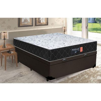 Cama Box Baú Casal + Colchão Semi Ortopédico Extra Firme Espuma D33 Prime Colchões 72x138x188 Marrom